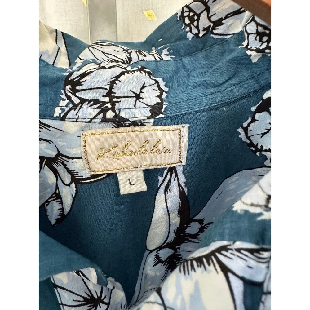 Kahulale'a Men's 100% Cotton Hawaiian Designer Floral Button Down Shirt L